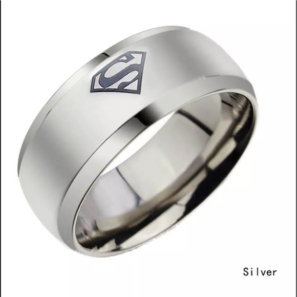 Superman Logo 8MM Silver Titanium Band Ring Size 10 NEW - Picture 1 of 2